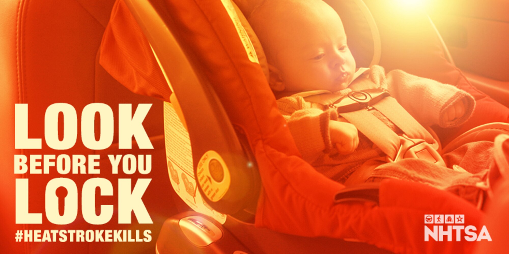 According to the National Highway Traffic Safety Administration, a car can heat up by 20 degrees and become deadly for infants and small children. That's enough to kill a child left alone in a vehicle. Always "Look Before You Lock."