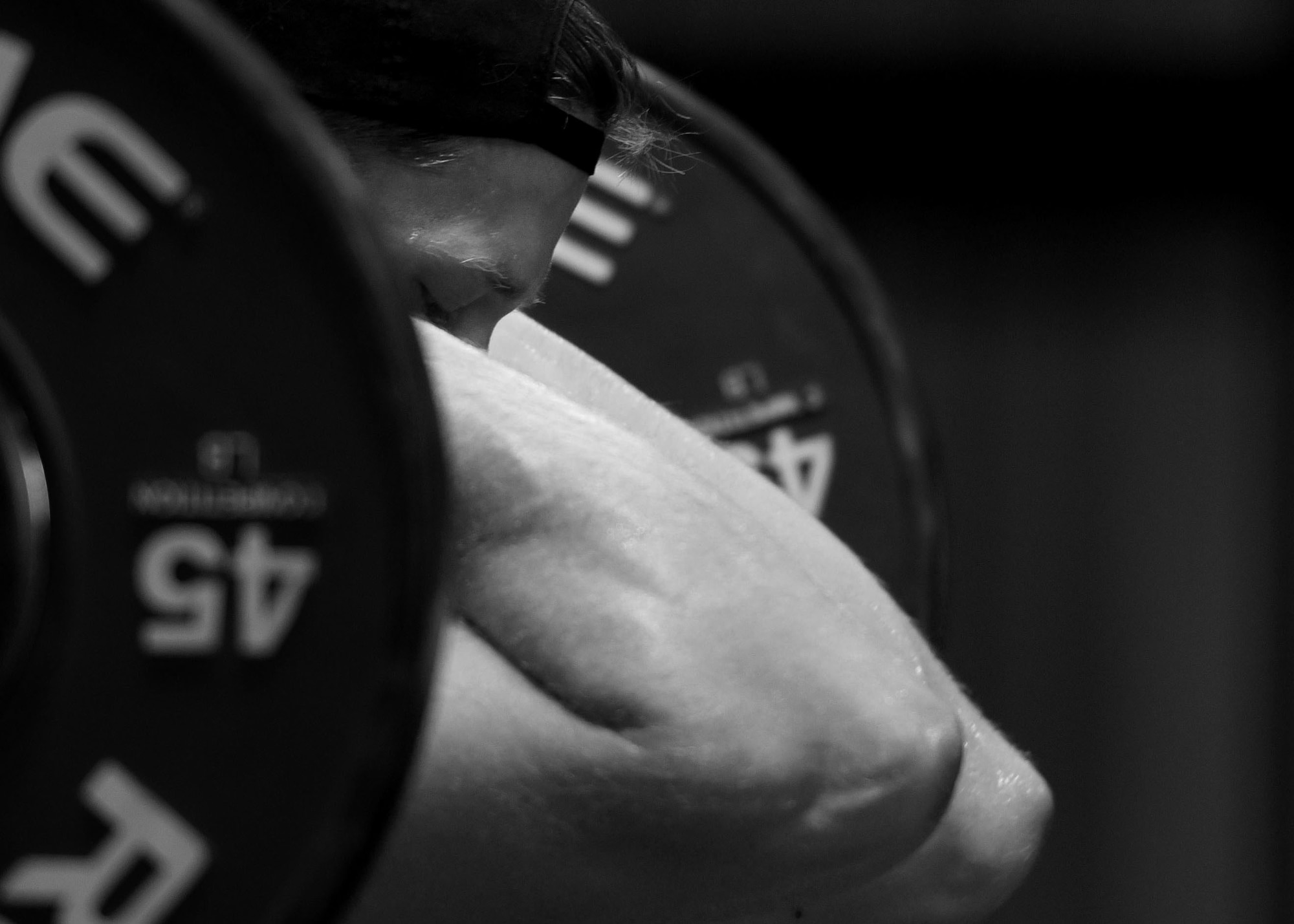 U.S. Air Force Staff Sgt. Chandler Dobson, 20th Civil Engineer Squadron explosive ordnance disposal (EOD) craftsman, closes his eyes to focus on his workout in the EOD gym at Shaw Air Force Base, S.C., July 19, 2018.