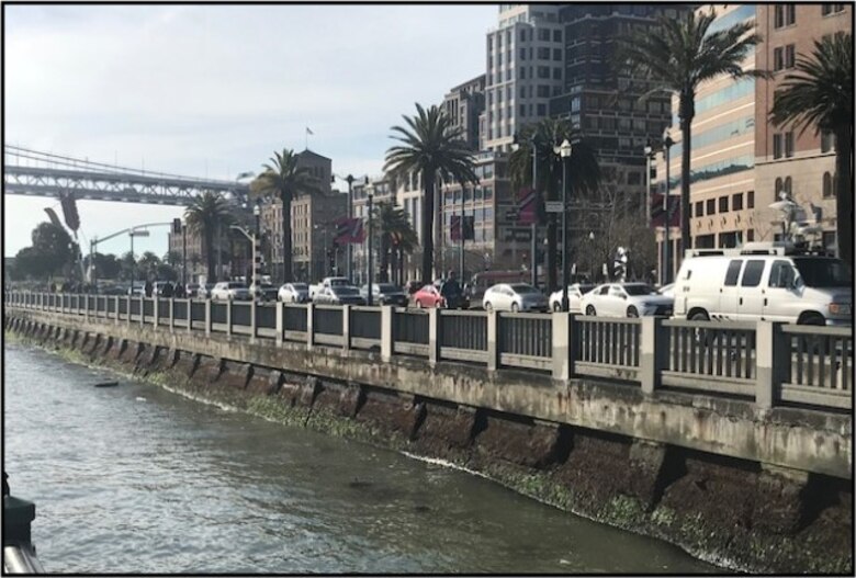 The crumbling San Francisco seawall, a 100 plus year-old structure along the city's Embarcadero that is in danger of failing during a costal surge or a major earthquake.