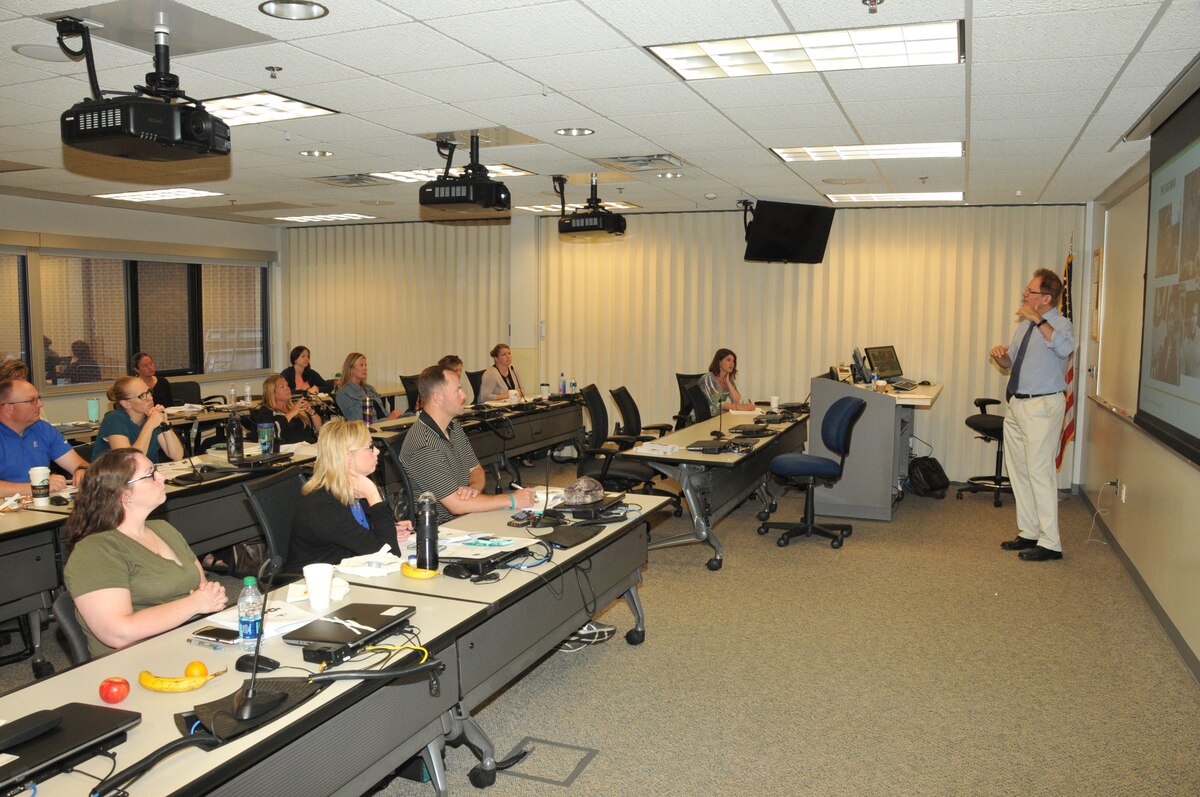 Mr. Rick Goodwin speaks to members of the 114th Fighter Wing, South Dakota Army National Guard, and Ellsworth Air Force Base during victim advocate training held at Joe Foss Field, S.D. July 13, 2018.