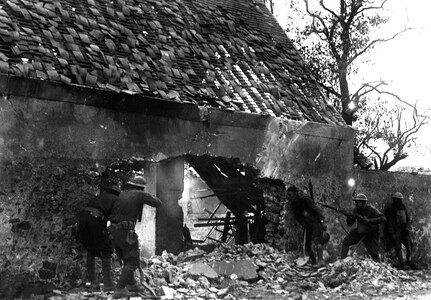 Army National Guard Soldiers from the 42nd Division’s 166th Infantry Regiment, formerly the Ohio National Guard’s 4th Infantry, pick off Germans on the outer edge of town of Villers sur Fere, France, July 30, 1918. The division initiated offensive operations in late July 1918 as part of the Aisne Marne attacks near Chateau Thierry, France.