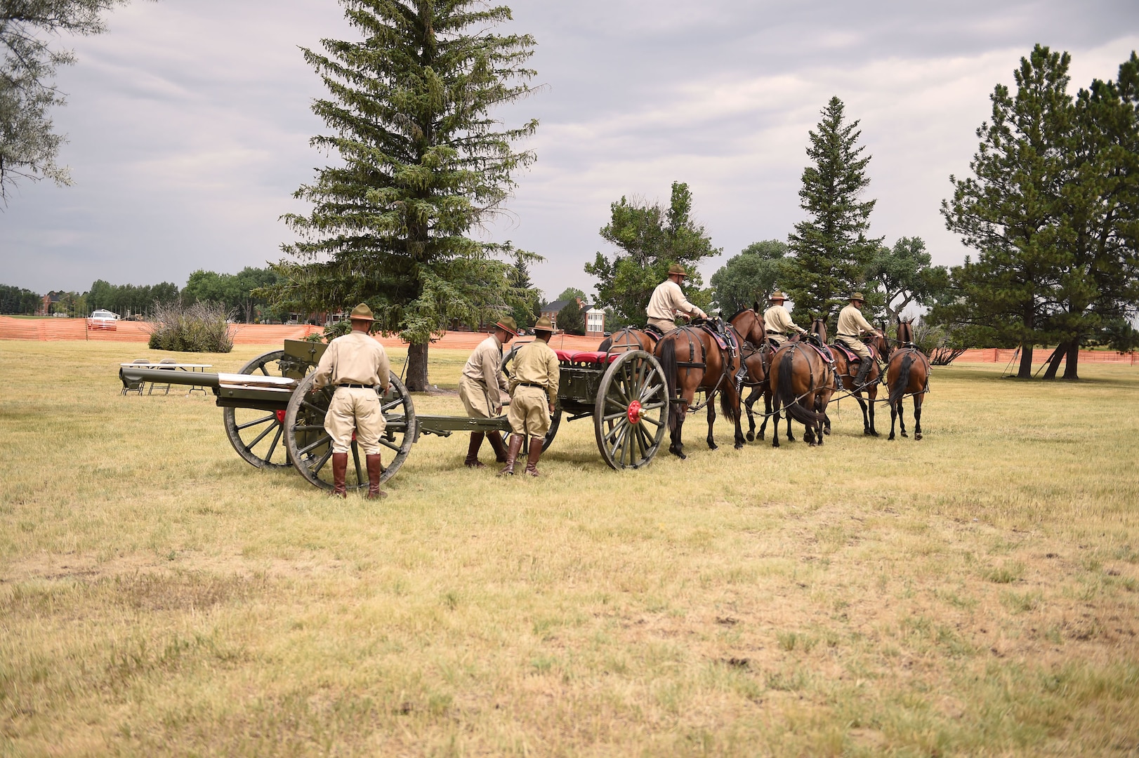 The Fort Sill (Oklahoma) Field Artillery Half Section, visited Cheyenne July 20-22, 2018, to help kick off Cheyenne Frontier Days and to demonstrate how artillerymen operated 100 years ago. The Wyoming Military Department hosted the team which performed at the opening day wild west show, a parade, a rodeo, and at F.E. Warren Air Force Base’s Fort D.A. Russell Days.