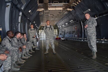 Chaplain (Maj.) Jesse Howard, 433rd Airlift Wing, answers questions for 21 Air Force Chaplain Candidate Program Reserve Citizen Airmen chaplain candidates July 14 at Joint Base San Antonio-Lackland. The candidates are on a summer tour of active-duty bases.