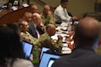 Maj. Gen. Patrick J. Reinert, 88th Readiness Division commanding general, listens to discussions between the 88th RD command team along with the command teams of the 81st Readiness Division and U.S. Army Reserve Command, as well as key staff from the 63rd RD and 99th RD, during the annual Mission Readiness Review (MR2) at the 88th RD headquarters on Fort McCoy, Wis., July 11 and 12.