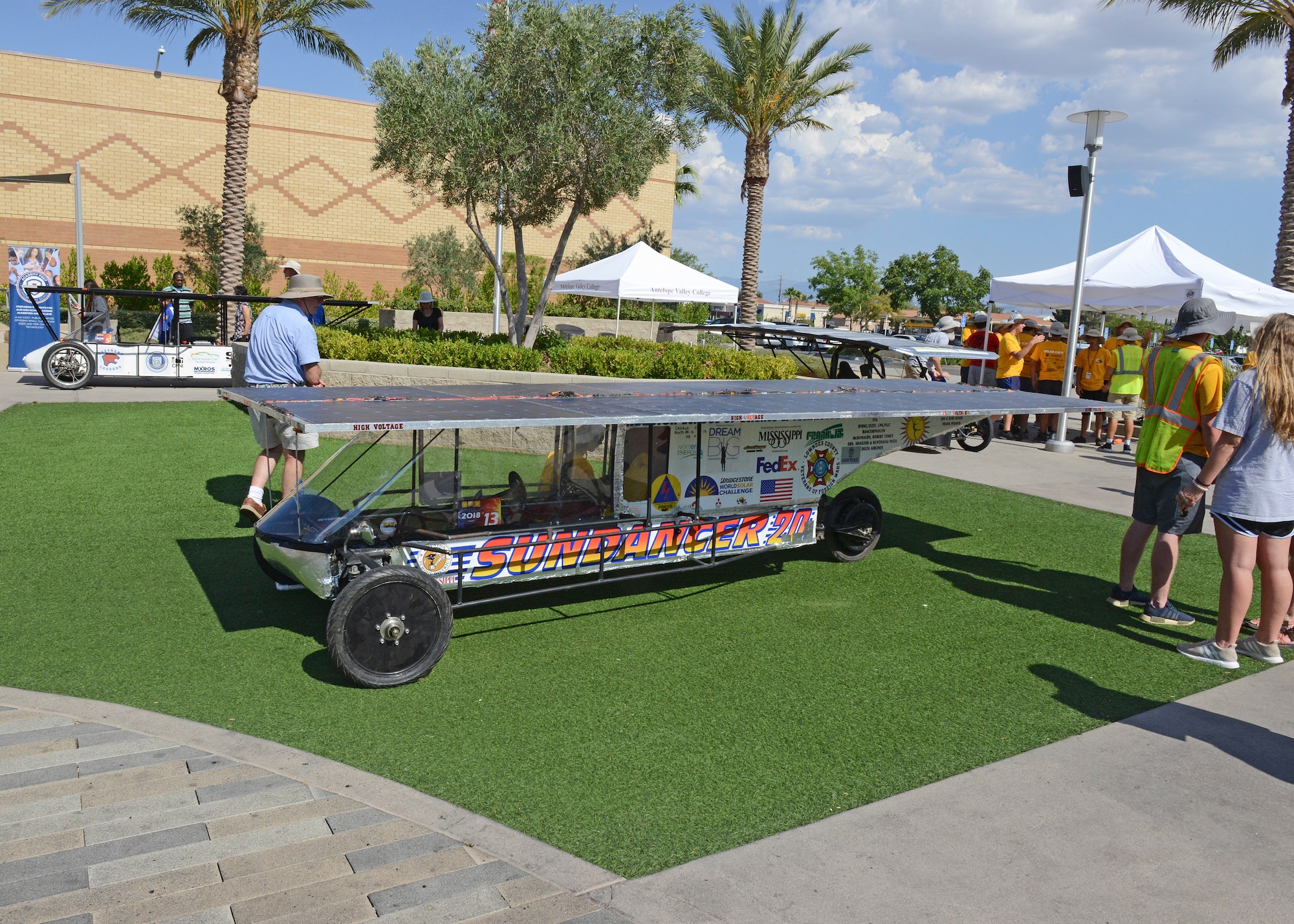 One of 26 custom-built cars that made their way across the United States on a trek that ended at the Antelope Valley Mall in Palmdale, California, July 23 for the finale of this year’s Solar Car Challenge. Each car was powered only by the sun’s energy. (U.S. Air Force photo by Kenji Thuloweit)