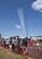 Spectators look up as the Thunderbirds roar through the sky during the Cheyenne Frontier Days air show in Cheyenne, Wyo., July 25, 2018. The Thunderbirds made their CFD flying debut in 1953 and this air show has been a staple of the annual CFD events. The airshow provides a chance for the local community and worldwide visitors of CFD to see the U.S. Air Force in action over the skies of Cheyenne. (U.S. Air Force photo by Glenn S. Robertson)