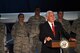 Vice President of the United States Michael Pence addresses a crowd of Airmen July 25, 2018, on Grand Forks Air Force Base, North Dakota. Pence highlighted the intelligence, surveillance and reconnaissance mission of the RQ-4 Global Hawk, and thanked those in attendance for their hard work and dedication to maintaining the everyday operations of Grand Forks AFB. (U.S. Air Force photo by Airman 1st Class Elora J. Martinez)