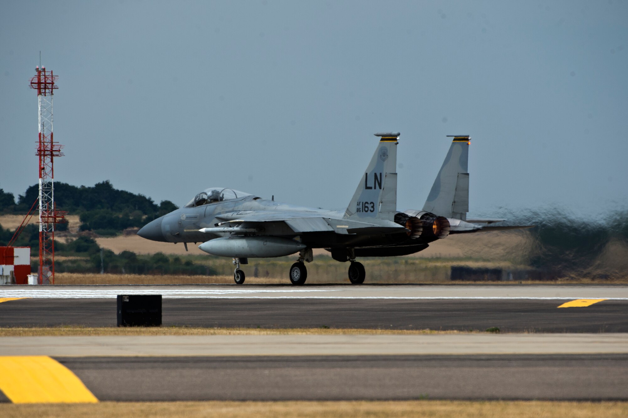 An F-15C Eagle from the 493rd Fighter Squadron takes off at Royal Air Force Lakenheath, England, July 20, 2018.