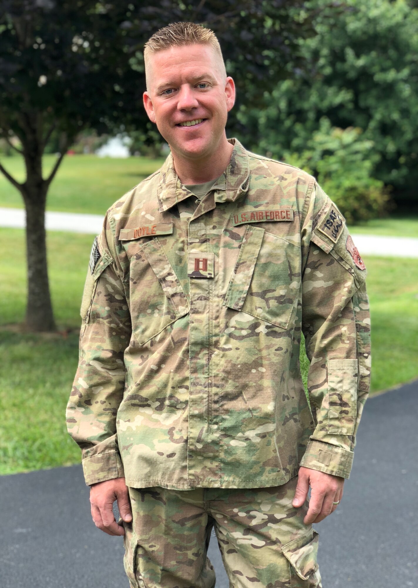 Captain Dustin Doyle, pictured in the OCP uniform, will be the
Officer-in-Charge of the AFCENT Band at Al Udeid Air Base, Qatar