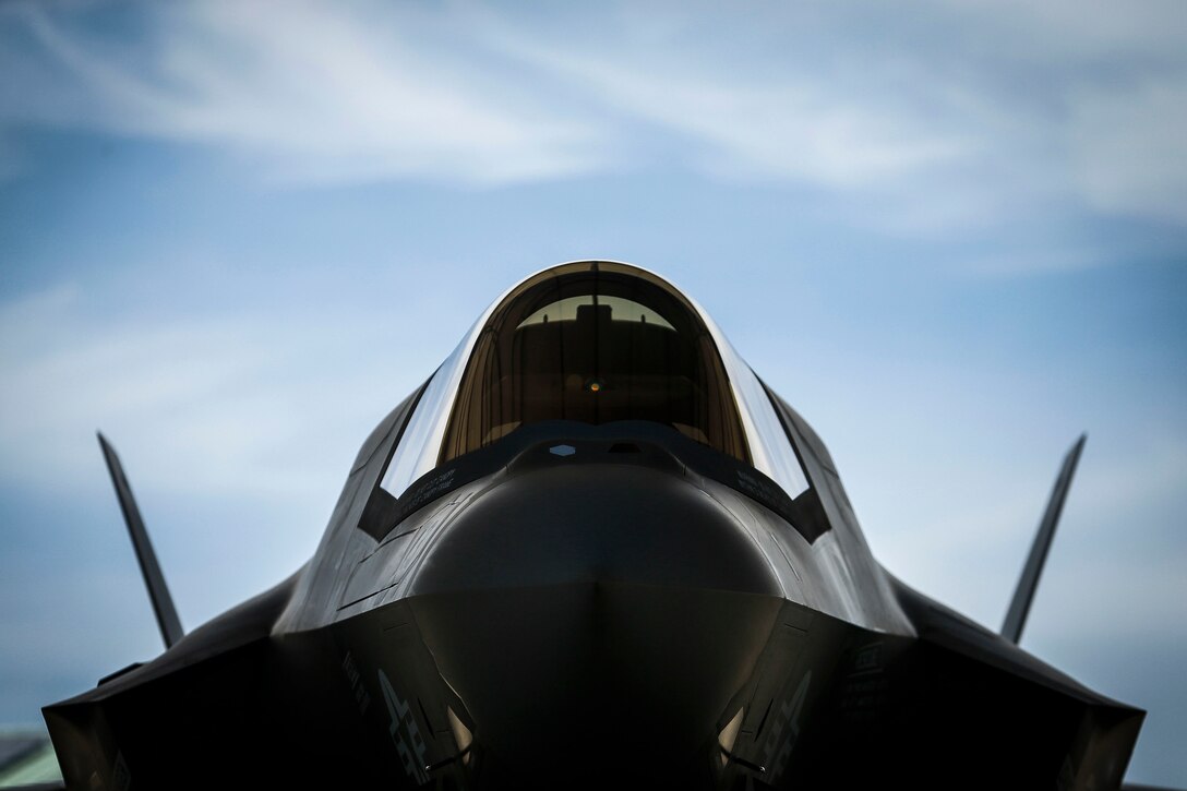 A U.S. Marine Corps F-35B Lightning II assigned to Marine Fighter Attack Detachment 211, 13th Marine Expeditionary Unit, is displayed during at a media day at Joint Base Pearl Harbor-Hickam, during a regularly scheduled deployment of Essex Amphibious Ready Group and 13th MEU, July 21, 2018. The Essex ARG/ 13th MEU team is a strong, flexible, responsive, and consistent force capable of maneuver warfare across all domains; it is equipped and scalable to respond to any crisis from humanitarian assistance and disaster relief to contingency operations. The Essex ARG and 13th MEU is the first continental United States Navy/Marine Corps team to deploy with the F-35B.