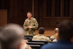 Sgt. Maj. of the Army Daniel A. Dailey discusses readiness, modernization, “pinks and greens” and the new Army Combat Fitness Test with Hoosier Soldiers during a town hall meeting at the Indiana National Guard Headquarters in Indianapolis, Ind., on July 25, 2018.