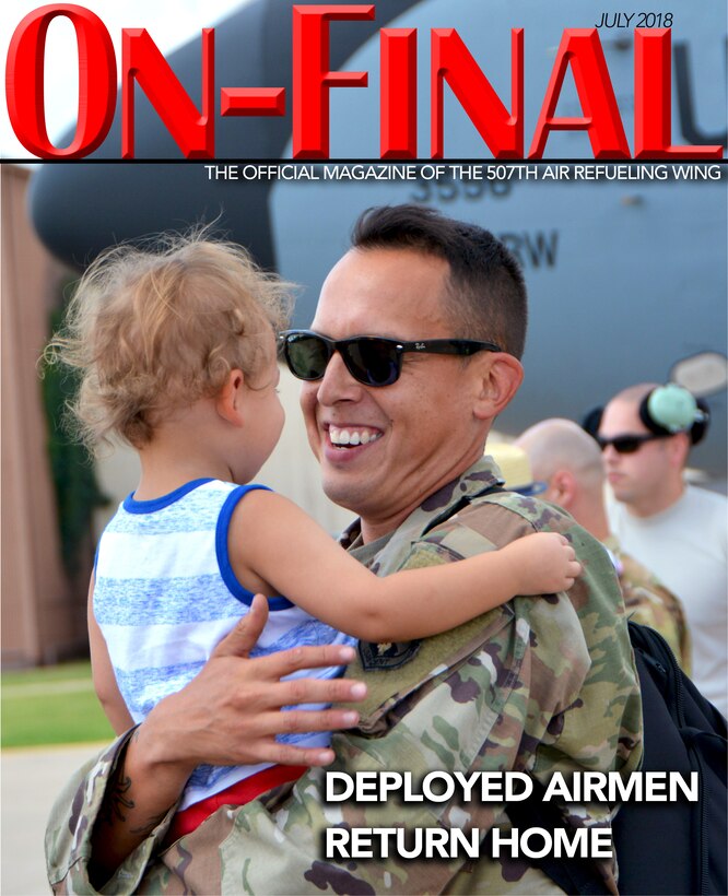 The July 2018 edition of the On-final, the official magazine of the 507th Air Refueling Wing located at Tinker Air Force Base, Oklahoma. (U.S. Air Force image by Tech. Sgt. Samantha Mathison)