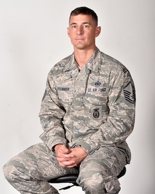 Master Sgt. Brady Brammer, unaccompanied housing superintendent with the 319th Civil Engineer Squadron, sits for a photo July 23, 2018, on Grand Forks Air Force Base. Brammer has been enlisted for nearly 20 years, and plans to retire in the fall 2018 after a long career of deployments, missions and permanent change of stations. (U.S. Air Force photo by Airman 1st Class Elora J. Martinez)