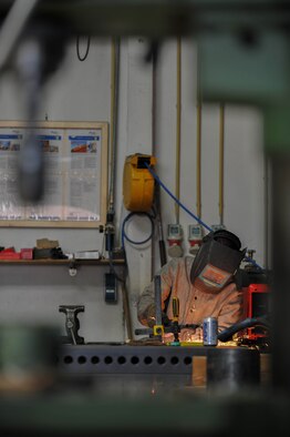 Staff Sgt. Bryan Harris, a structural helper assigned to the 910th Civil Engineering Squadron, trains with a plasma torch July 16, 2018, at Spangdahlem Air Base, Germany.