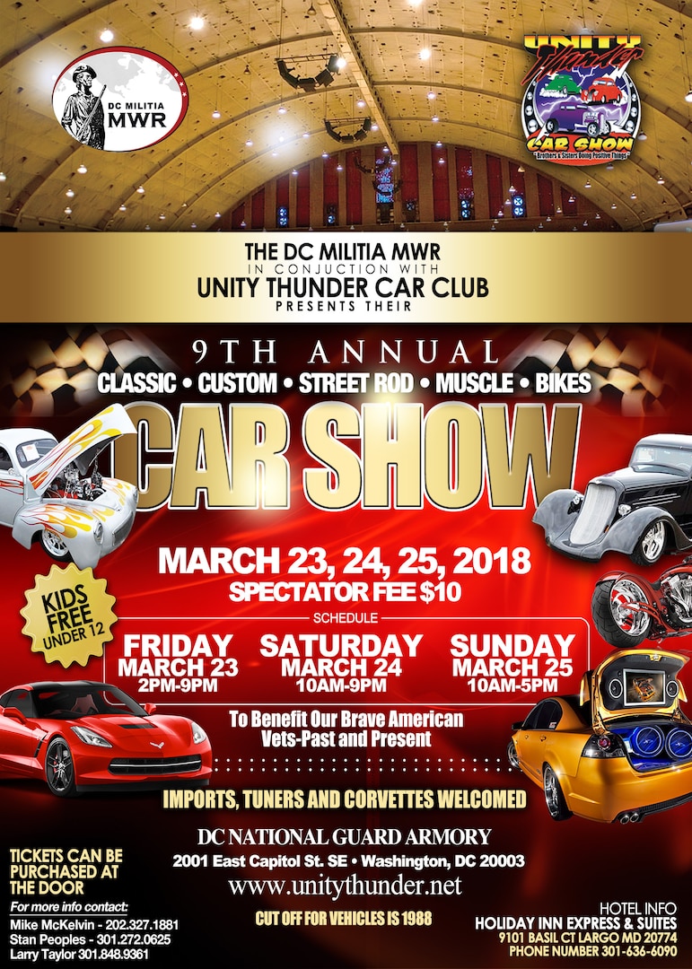 The DC Militia MWR and the Unity Thunder Car Club presents its 9th Annual Custom, Classic, and Street Rod Car Show this weekend at the D.C. National Guard Armory.