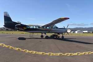 The plane is ready for the members of the Leap of Faith event to load up, July 21, 2018 at Skydive Santa Barbara, Lompoc, Calif. This plane was equipped and ready to reach the desired altitude to take the participants through the clouds awaiting their jump. (U.S. Air Force photo by Airman First Class Aubree Milks/Released)
