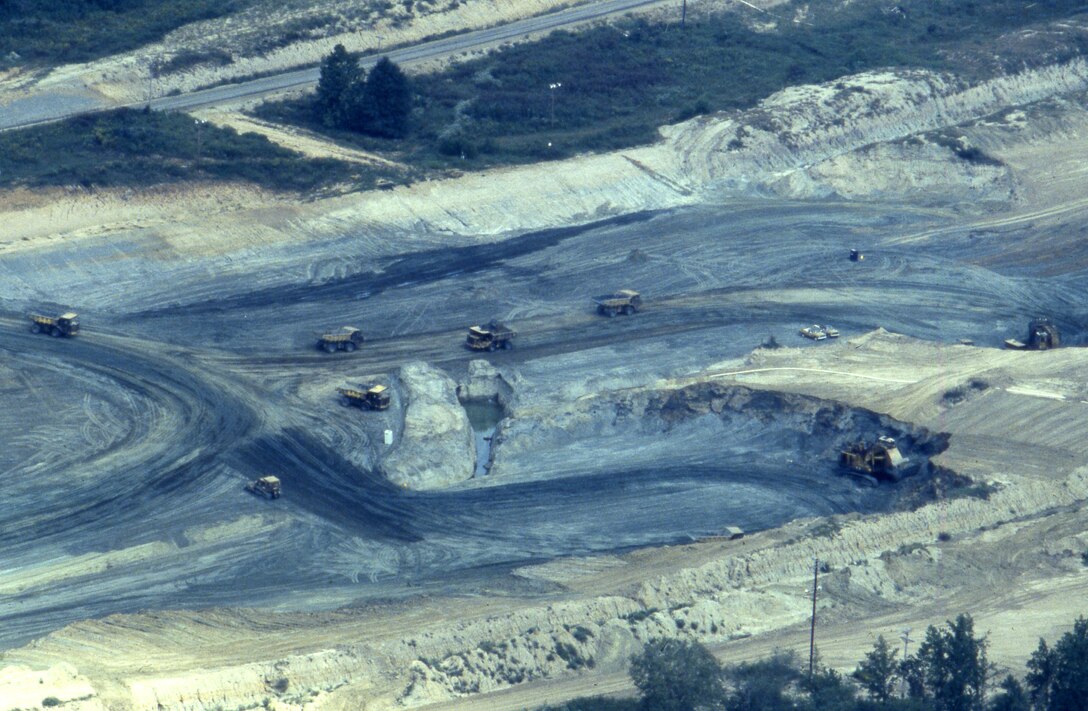 This is an aerial view of the Tennessee-Tombigbee Waterway under construction Sept. 11, 1981. The U.S. Army Corps of Engineers Nashville District built the northern 29 miles of the project, including the massive 27-mile divide cut, which connected the waterway with Pickwick Lake on the Tennessee River. (USACE Photo)