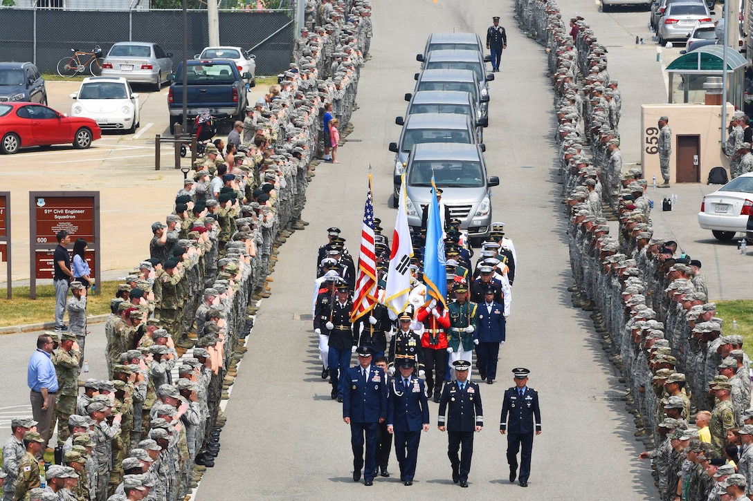 United Nations Command returned 55 cases of remains from the Democratic People's Republic of Korea, also known as North Korea, to Osan Air Base, South Korea, July 27, 2018.