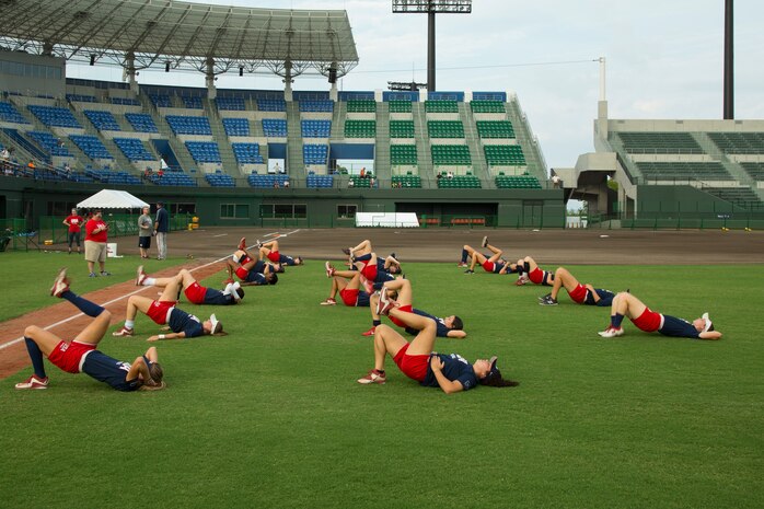 USA Women’s National Softball Team practice in Iwakuni City