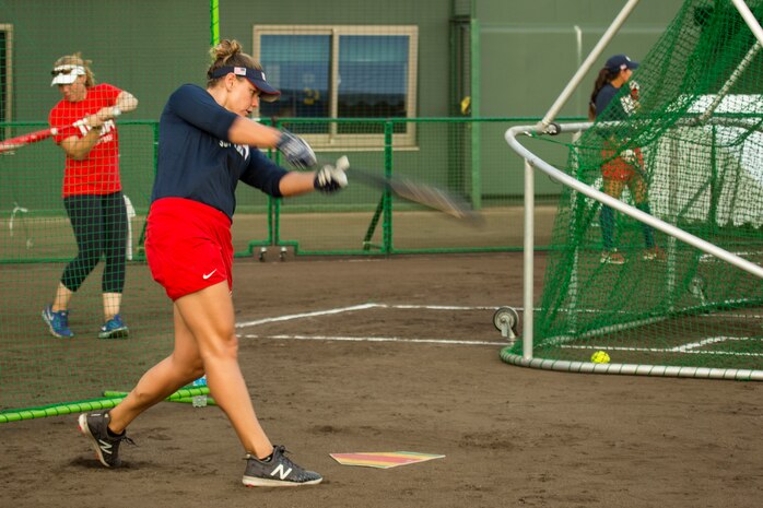 USA Women’s National Softball Team practice in Iwakuni City