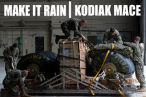 U.S. Marines with the 3d Transportation Support Battalion, secure a Helicopter Expeditionary Refueling System for air drop delivery as part of training exercise Kodiak Mace at Joint Base Elmendorf-Richardson, Alaska, July 16, 2018. (U.S. Air Force photo by Senior Airman Javier Alvarez)