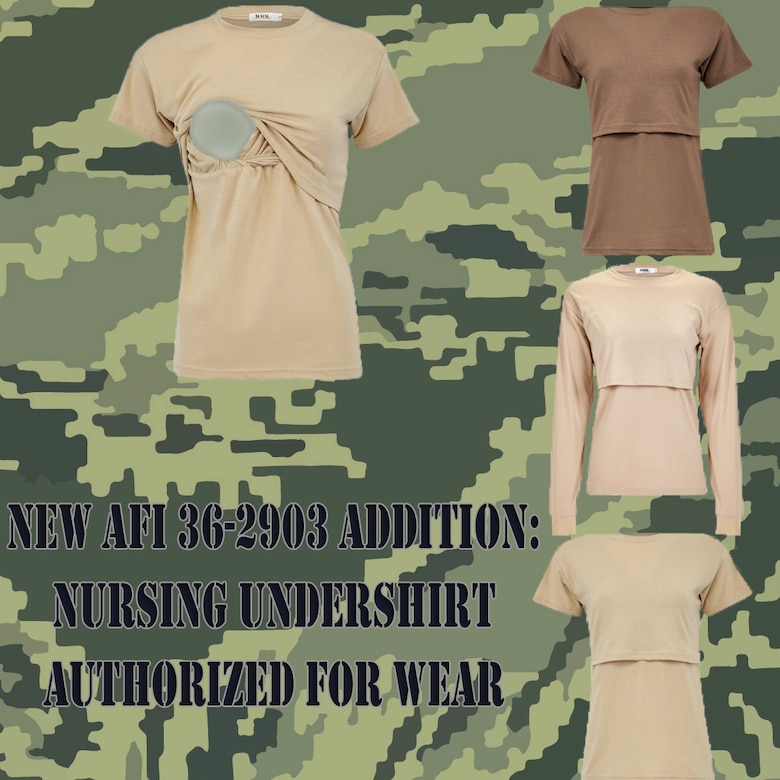 The new policy states that Airmen are authorized to purchase and wear a long or short sleeve breastfeeding t-shirt with their utility uniform.
