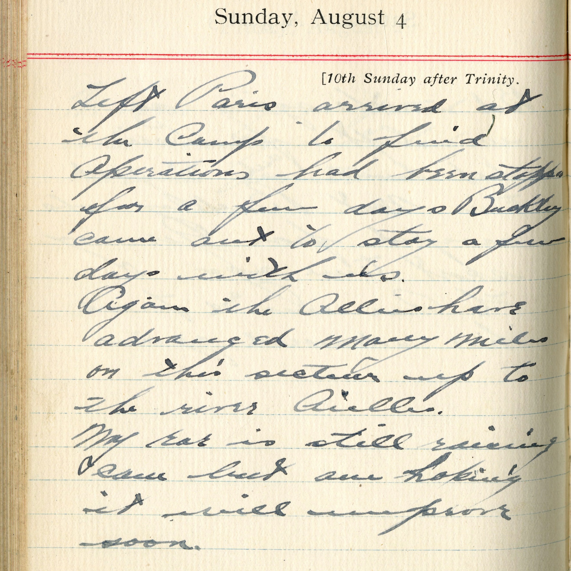 Left Paris arrived at the camp to find operations had been stopped for a few days. Buckley came out to stay a few days with us.  Again the Allies have advanced many miles on this section up to the river Aisne.  My ear is still “raising cain” but am hoping it will improve soon.