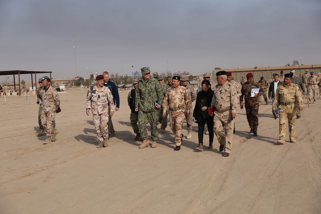 Navy Adm. James Foggo, the commander of NATO’s Allied Joint Force Command, visits the Iraqi Bomb Disposal School at the Besimayah Range Complex, Iraq.