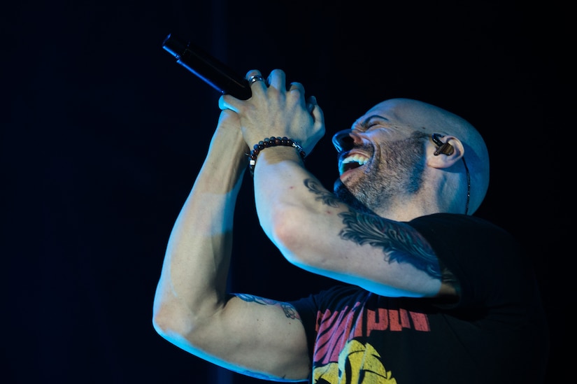 Chris Daughtry, lead singer, sings during Daughtry's "Paying it Forward" concert at Joint Base Langley-Eustis, Virginia, July 28, 2018.