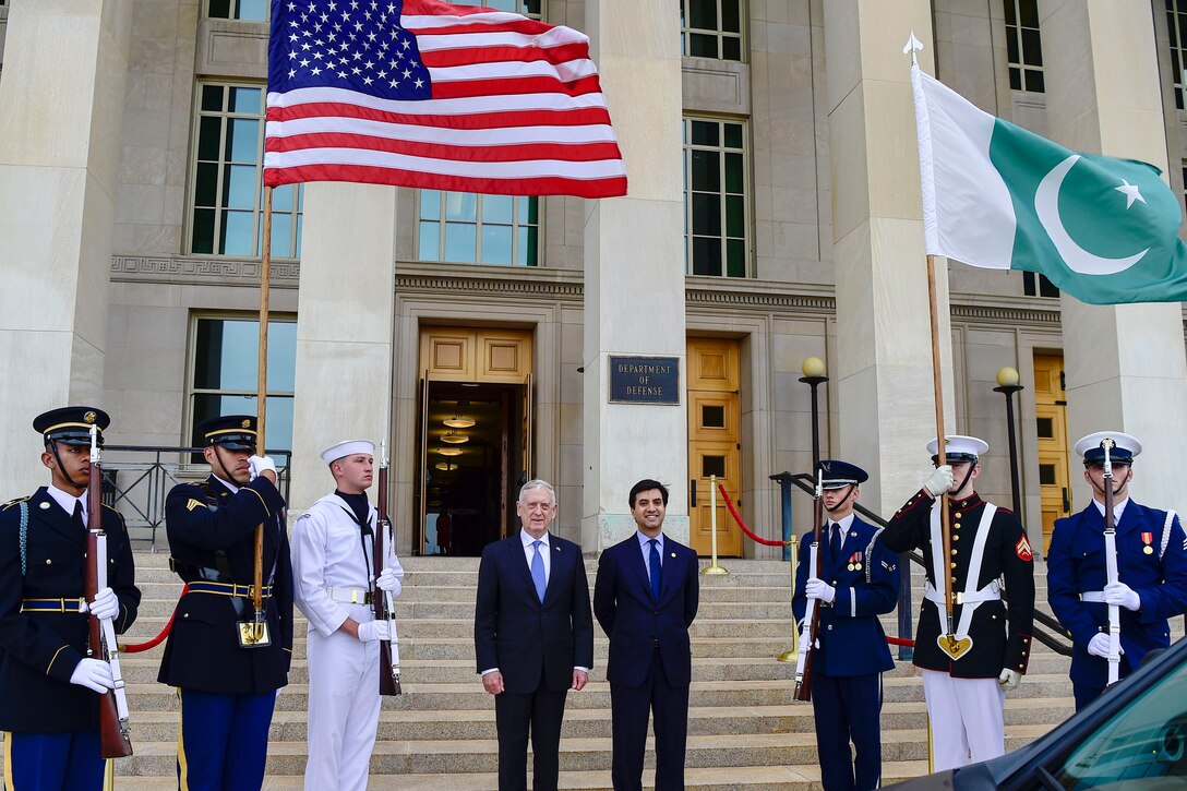 Defense Secretary James N. Mattis meets with Ali Jehangir Siddiqui,  Pakistani Ambassador to the United States, at the Pentagon.