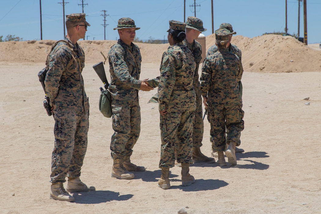 Brig. Gen. Helen G. Pratt, commanding general of 4th Marine Logistics Group, and Sgt. Maj. Lanette N. Wright, sergeant major of 4th Marine Logistics Group, visit Marines with Combat Logistics Regiment 45