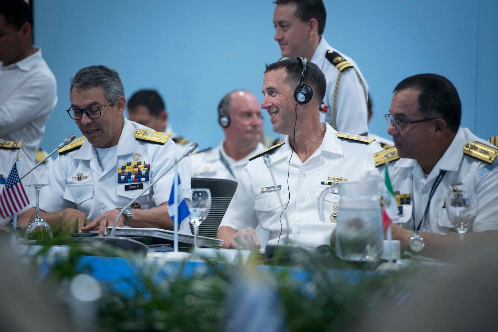Navy Adm. John M. Richardson, the chief of naval operations, middle, highlighted the Navy’s commitment to its allies and partners during his remarks at the 28th Inter-American Naval Conference in Cartagena, Colombia.