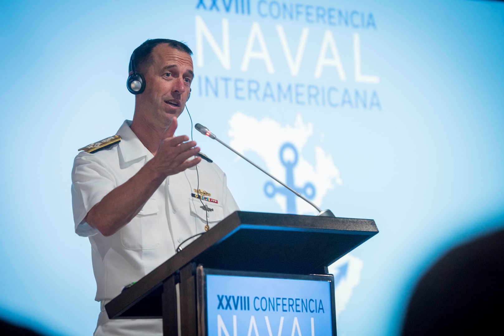 The chief of naval operations delivers remarks at a conference.