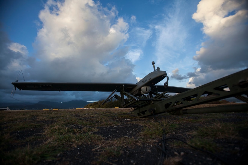 A U.S. Marine Corps RQ-7B Shadow Unmanned Aircraft System assigned to Marine Unmanned Aerial Vehicle Squadron 3 prepare to launch in support of the amphibious landing demonstration as part of Rim of the Pacific exercise Marine Corps Base Hawaii July 21, 2018. The launch was the last flight for the Shadow in the U.S. Marine Corps in which the platform will be replaced with the RQ-21 Blackjack, a technologically superior and expeditionary UAS. RIMPAC provides high-value training for task-organized, highly capable Marine Air-Ground Task Force and enhances the critical crisis response capability of U.S. Marines in the Pacific. Twenty-five nations, 46 ships, five submarines, about 200 aircraft and 25,000 personnel are participating in RIMPAC from June 27 to Aug. 2 in and around the Hawaiian Islands and Southern California.