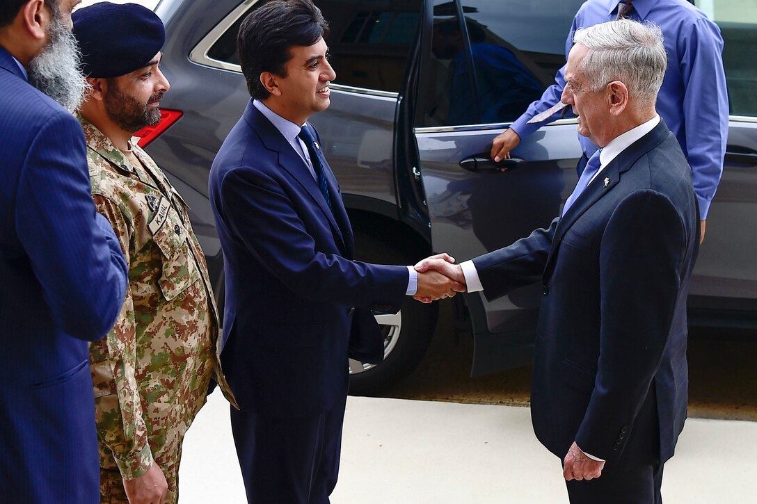 Defense Secretary James N. Mattis meets with Ali Jehangir Siddiqui,  Pakistani Ambassador to the United States, at the Pentagon.