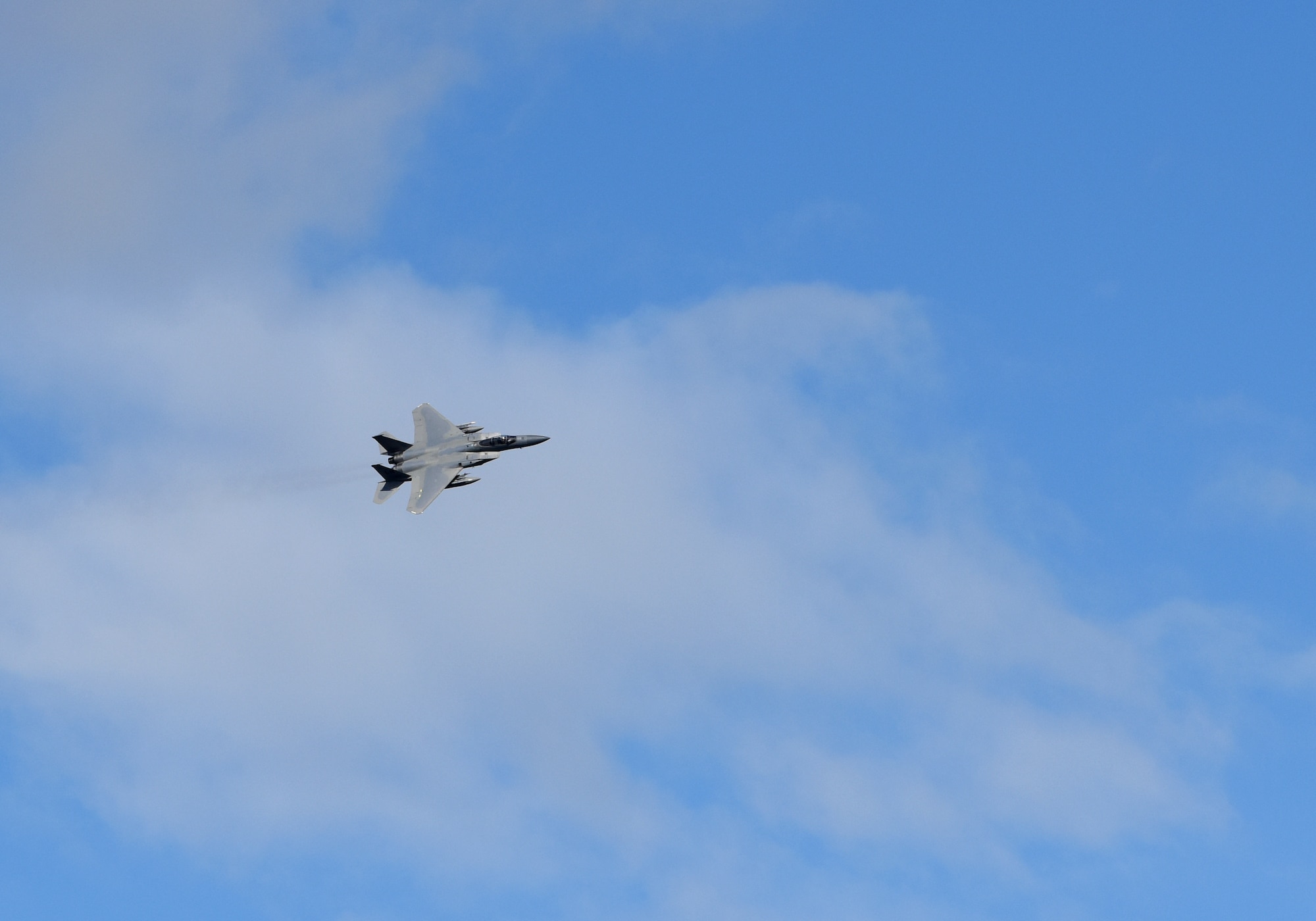 An F-15C Eagle assigned to the 493rd Expeditionary Fighter Squadron flies over Keflavik Air Base, Iceland, July 30, 2018 in support of NATO’s Icelandic Air Surveillance mission. The United States has been participating in this IAS mission since 2008, and routinely trains with its European counterparts. (U.S. Air Force photo/ Staff Sgt. Alex Fox Echols III)