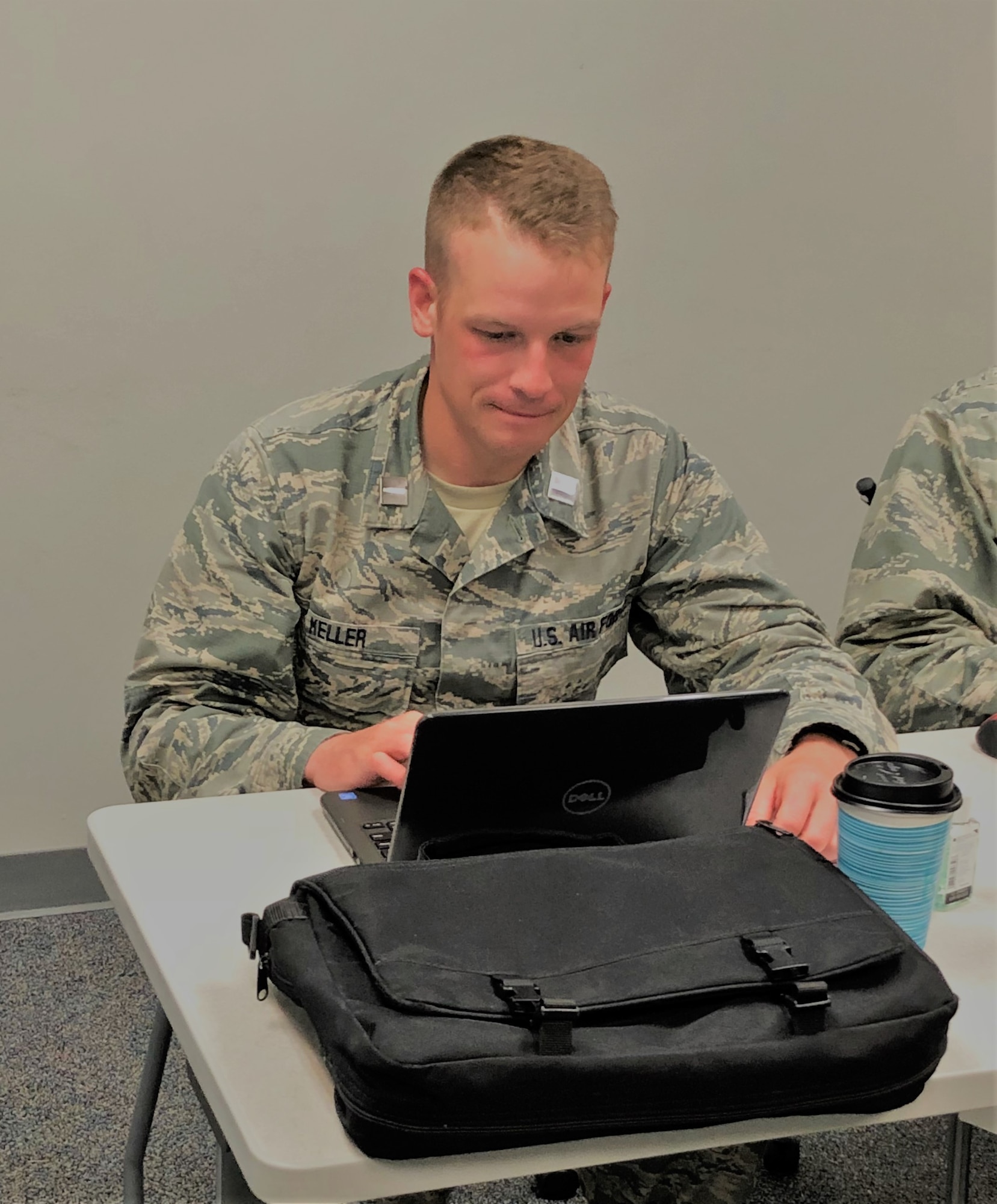 Cadet Eric Keller studies his course materials in preparation of his last assessment to ensure graduation from Total Force Officer Training at Maxwell AFB, Ala., July 18, 2018. (U.S. Air Force photo/Cadet Breck Simmons)