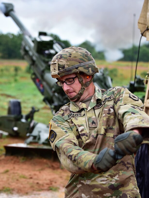 An Arkansas National Guard soldier fires the M777A2 howitzer.