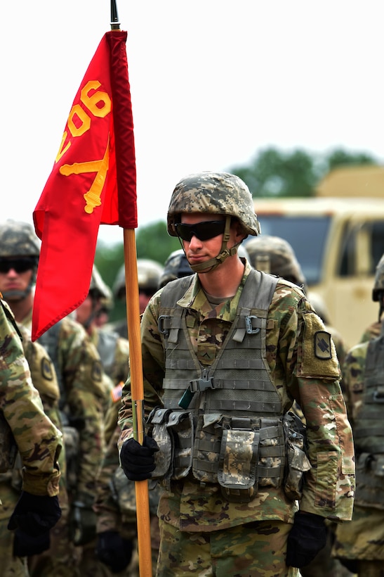 An Arkansas National Guard soldier stands in formation before a live-fire training exercise.