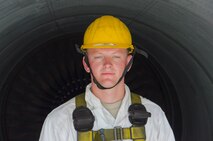 Airman 1st Class Ryan Hobbs, 380th KC-10 crew chief, returns from completing an intake and exhaust inspection on engine 2 of a KC-10 aircraft, Al Dhafra Air Base, United Arab Emirates, May 29, 2018. Crew chiefs are responsible for maintaining the 380th Air Expeditionary Wing’s fleet of aircraft. (U.S. Air Force photo by Staff Sgt. Ross A. Whitley)