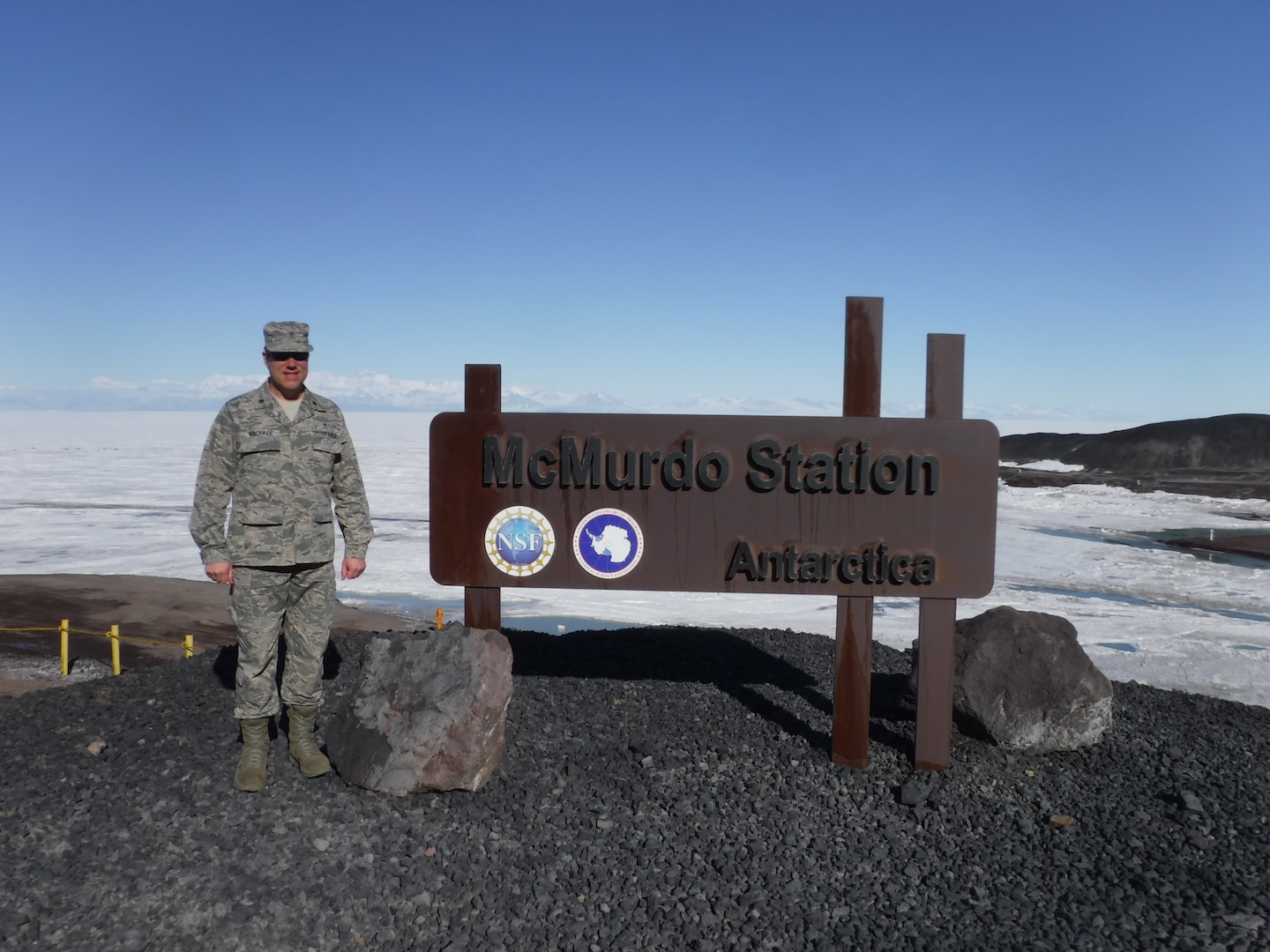 U.S. Air Force Chaplain (Maj.) Kraig Kroeker, the 173rd Fighter Wing chaplain, stands for a photo at McMurdo Station on Antarctica where he provided mental health and spiritual support for almost two months in partnership with the National Science Foundation. The foundation relies on the Air National Guard to supply chaplains who are trained to operate in austere environments and who in-turn get to hone their skills in a short period of time.