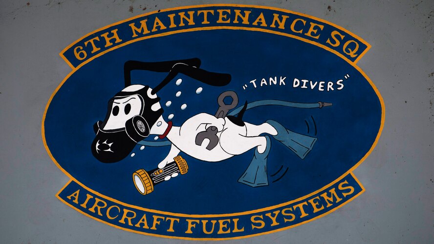 An emblem painted onto 6th Maintenance Squadron’s aircraft fuel systems hangar at MacDill Air Force Base, Fla., May 30, 2018.
