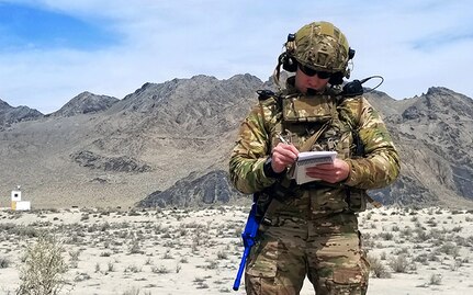 U.S. Air Force Staff Sgt. Brandon Cook, 116th Air Support Operations Squadron, 194th Wing, Washington Air National Guard, takes notes while speaking to F-35 Lightning pilots during close air support training at the Utah Test and Training Range, April 11, 2018. The mission of a JTAC is to integrate into Army units and be there to control close air support assets when needed. JTACs talk to the pilots overhead and lead them to enemy forces on the ground, bringing overwhelming firepower to the battle.