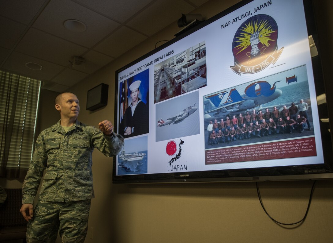 Tech. Sgt. Timothy Barbee shares his Airman's Story with 932nd Airlift Wing leadership during the monthly Wing Review.