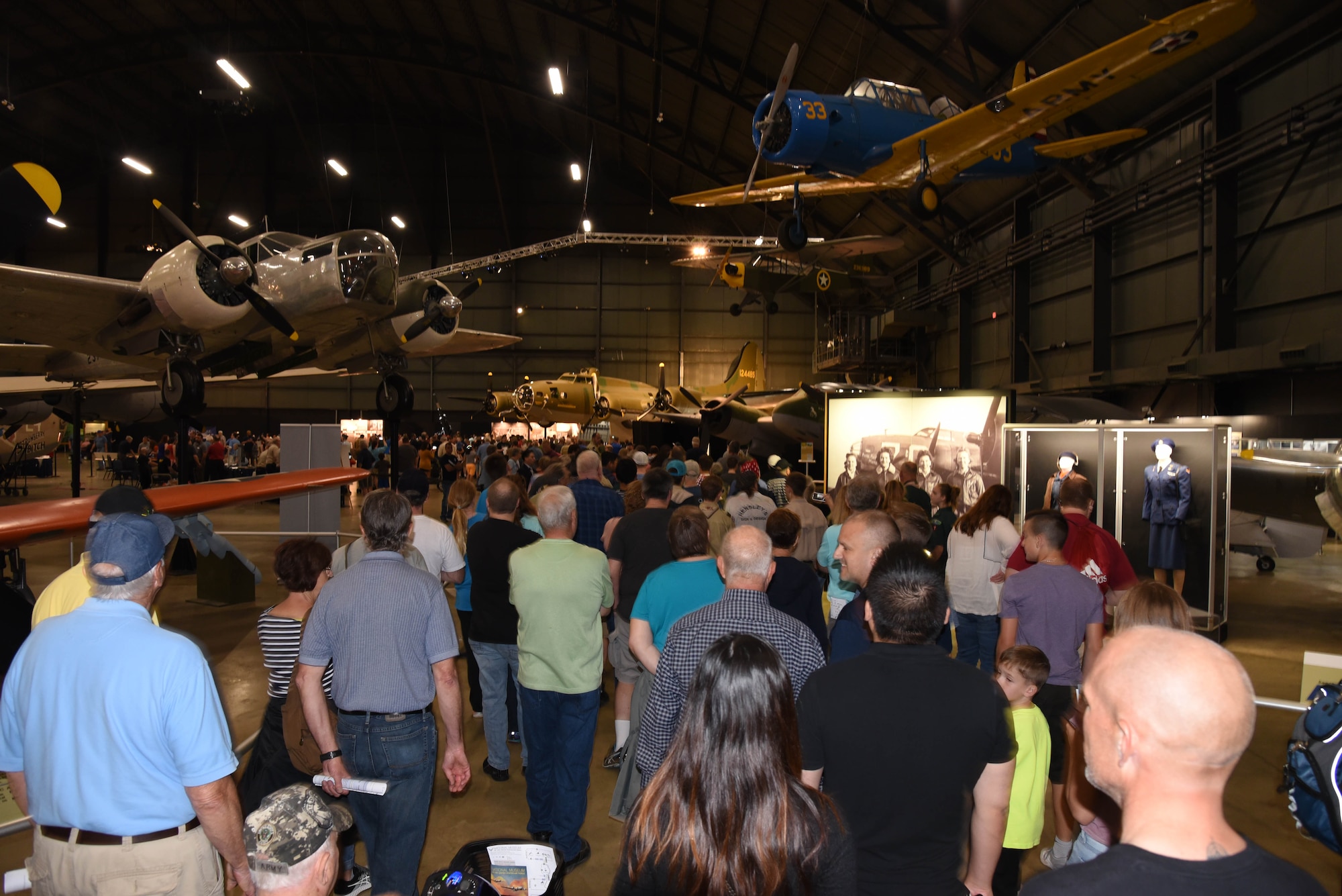 Visitors to the National Museum of the U.S. Air Force approach the B-17F Memphis Belle as part of the exhibit opening events May 17-19, 2018. (U.S. Air Force photo by Ken LaRock)