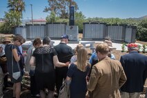 U.S. Marine Corps and Navy veterans observe the 5th Marines Vietnam War Memorial during the unveiling ceremony in the Camp San Mateo Memorial Garden at Marine Corps Base Camp Pendleton, Calif., May 28, 2018.