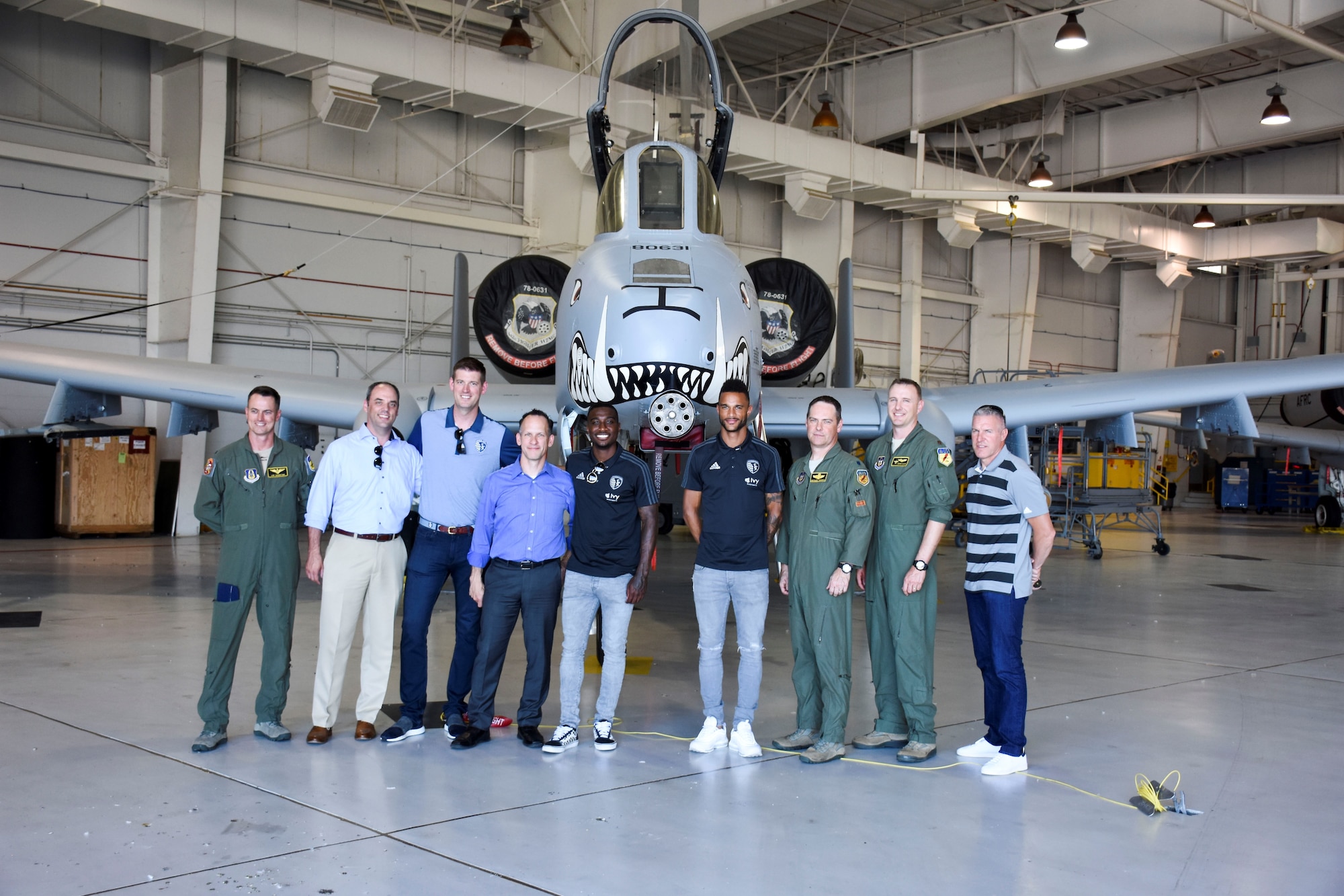 Players and executives from Sporting Kansas City paid a visit to the 442d Fighter Wing at Whiteman Air Force Base, Mo., May 30, 2018.