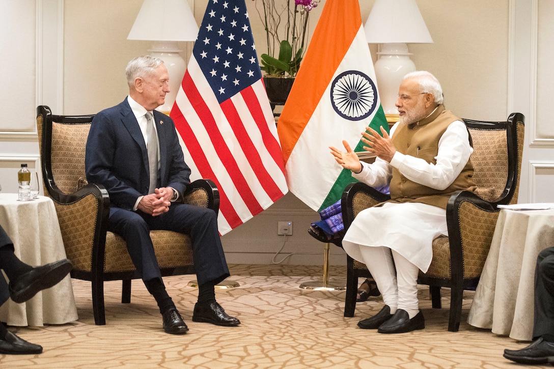 Defense Secretary James N. Mattis meets with Indian Prime Minister Narendra Modi.