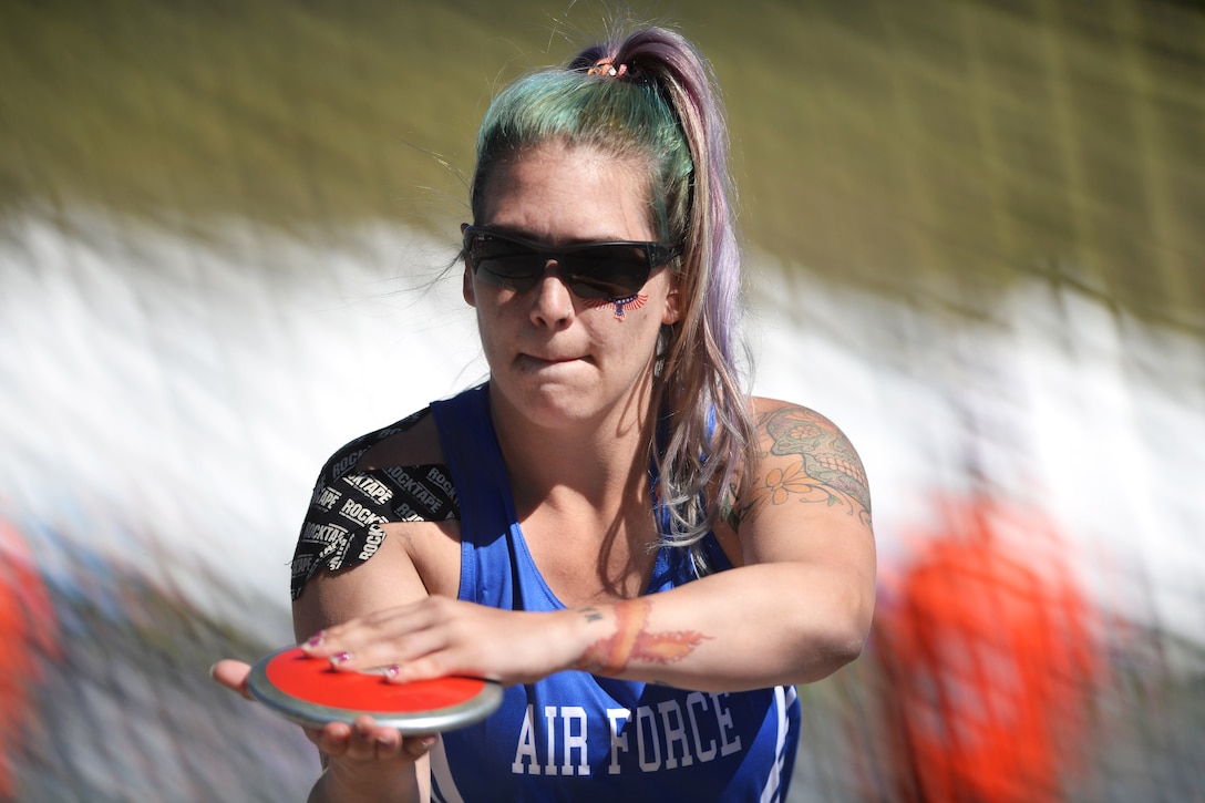 An airman prepares to throw the discus.