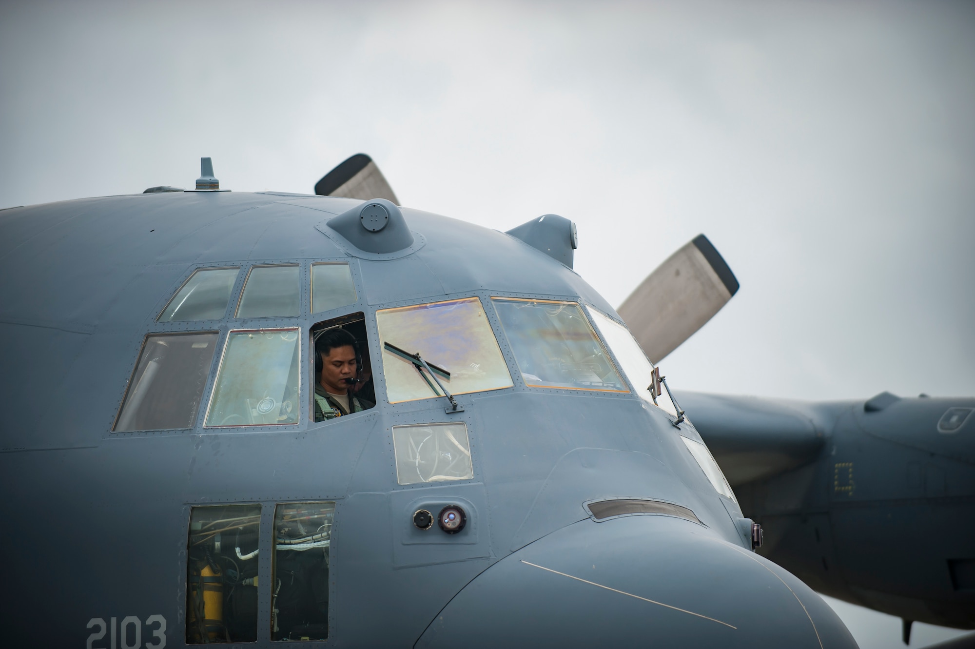 Air Force Reserve  Maj. Chris Ferrara, 39th Rescue Squadron pilot from Patrick Air Force Base in Cocoa Beach, Florida, performs a preflight inspection of an HC-130- P/N “King” on May 25th, 2018, at Miami, before a practice run for the 2nd annual Salute to American Heroes Air and Sea Show. This two-day event showcases military fighter jets and other aircraft and equipment from all branches of the United States military in observance of Memorial Day, honoring servicemembers who have made the ultimate sacrifice. (U.S. Air Force photo/Staff Sgt. Jared Trimarchi)